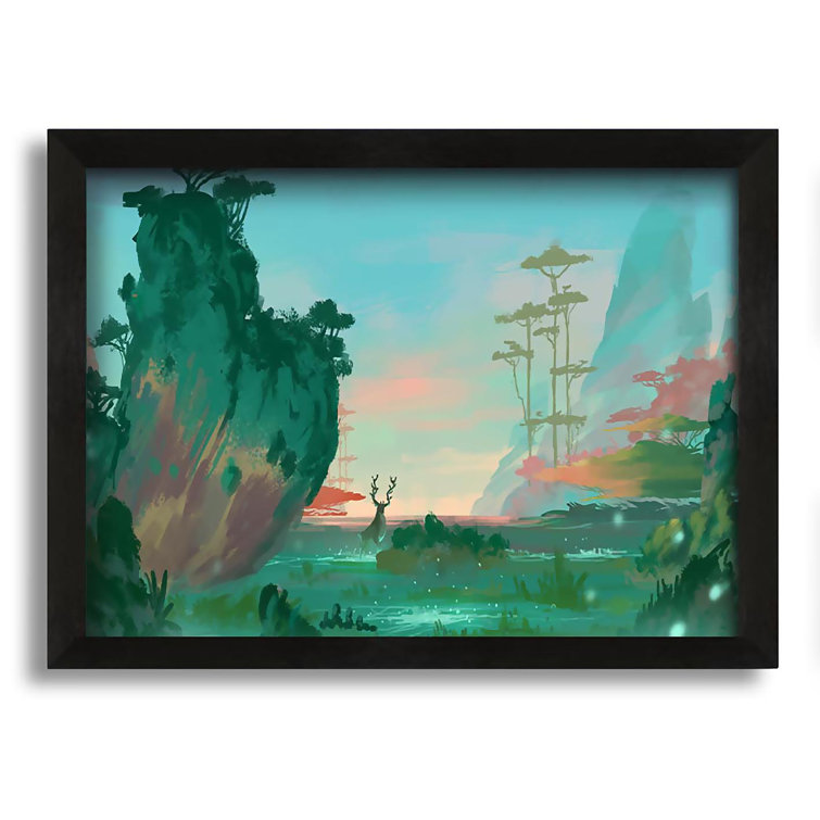 Union Rustic Curved Mountain Side Picture Frame Painting on Canvas